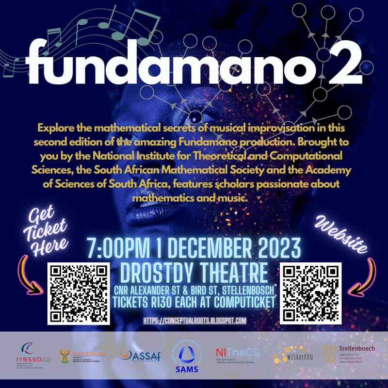 Fundamano 2 Production by NITheCS, the South African Mathematical Society and the Academy of Sciences of South Africa, featuring scholars passionate about mathematics and music poster